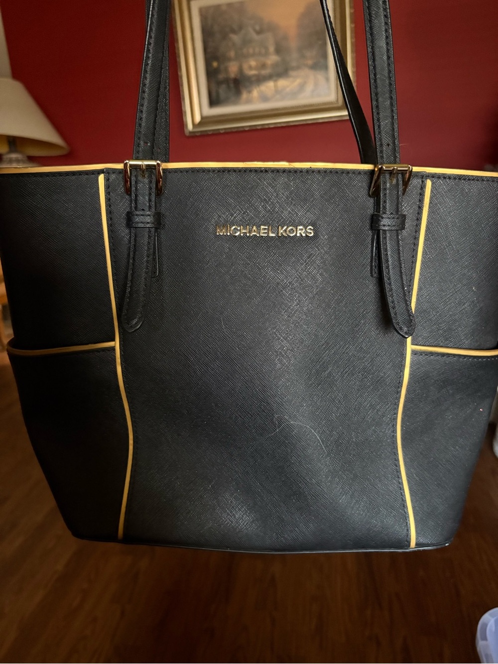 Michael Kors Jet Set Black Saffiano Leather Tote Bag Gold Hardware w/ Dust Bag
